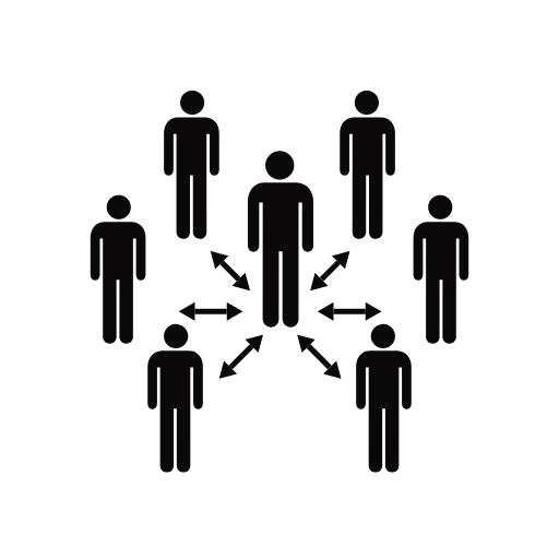 A black and white graphic of a person managing other people